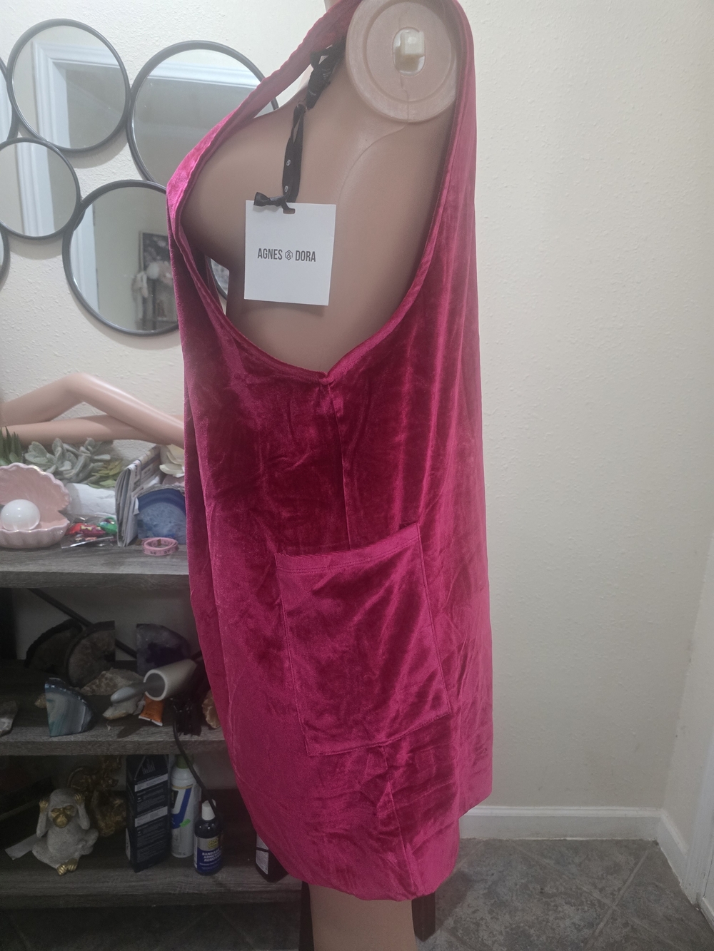 Agnes & Dora Fuchsia Velvet Pinafore Dress - Picture 4 of 9